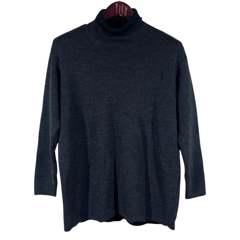 Eileen Fisher Italian Wool Turtleneck Sweater‎ Womens S Gray Tunic Minimalist